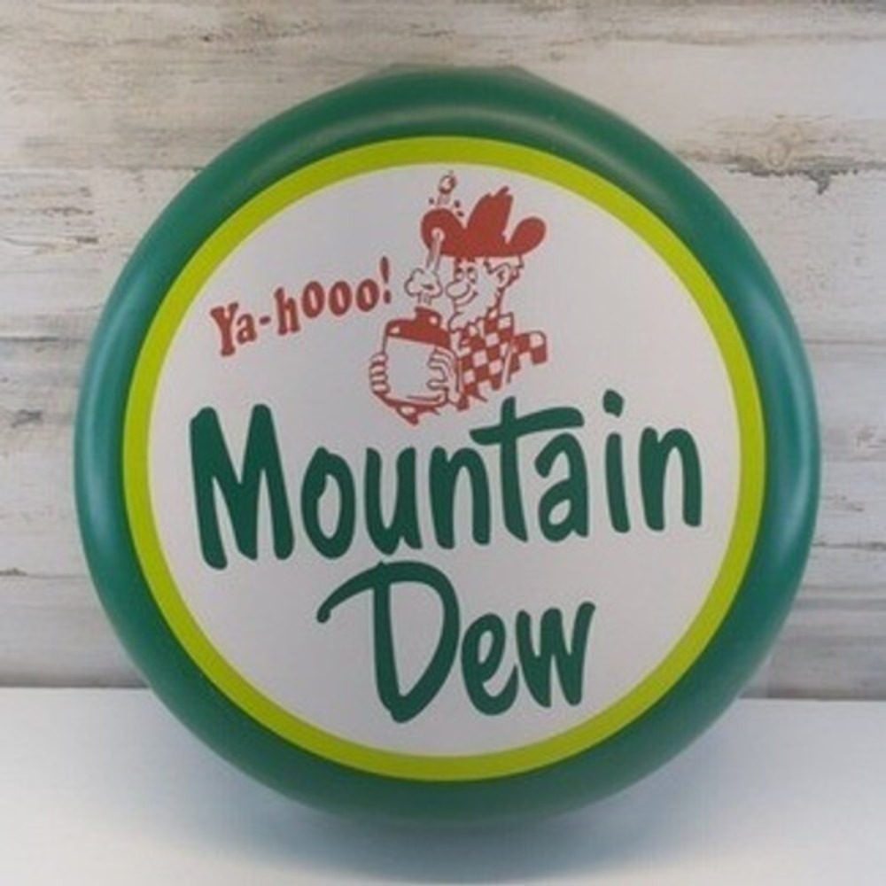 Vintage Mountain Dew Ya-hooo Bottle Cap Sign Hillbilly Logo 20" Promo